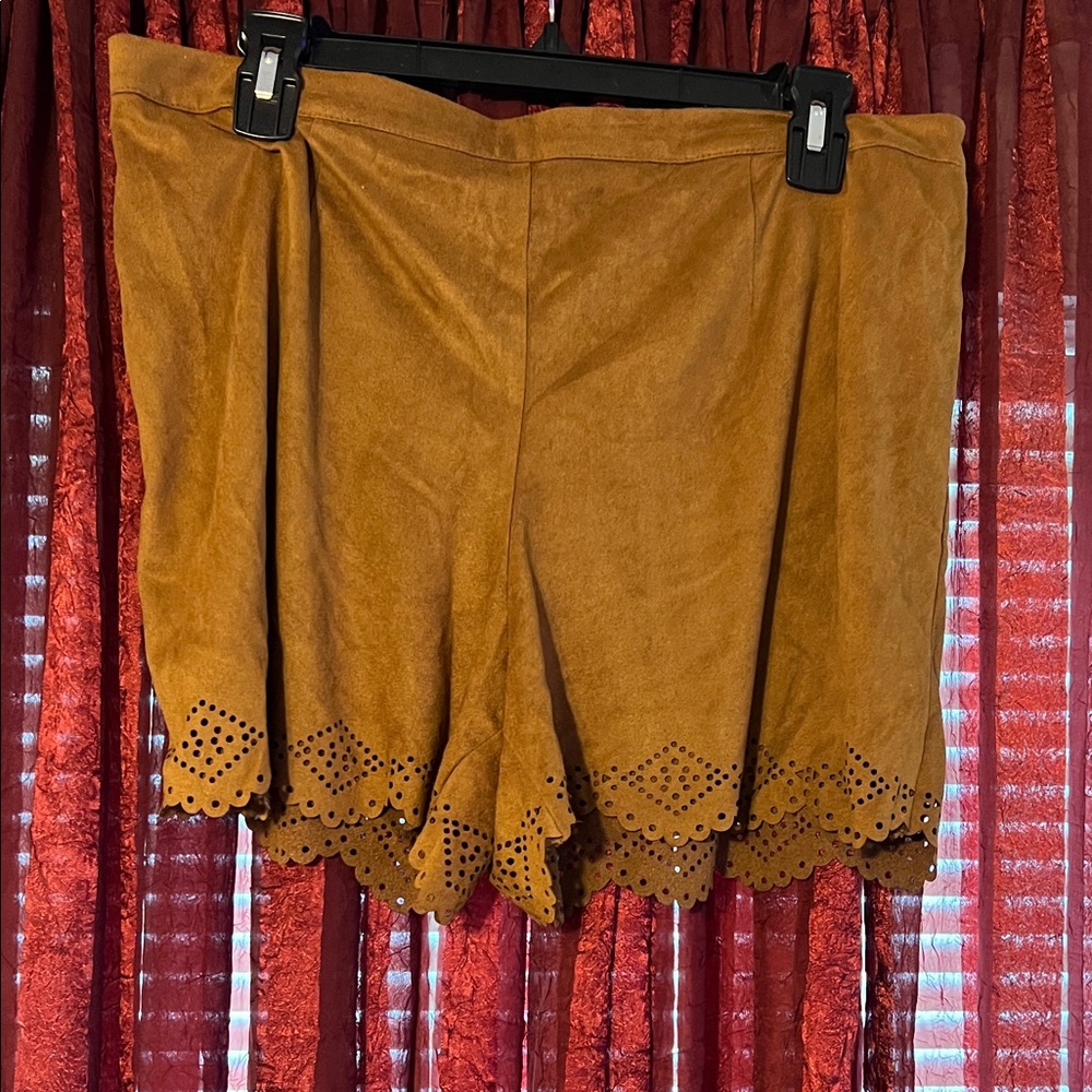 Cato Tan Suede Shorts with Cutout Design